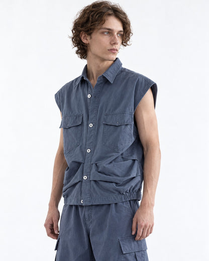 Sleeveless Pocket Shirt and Pleated Cargo Pants Set