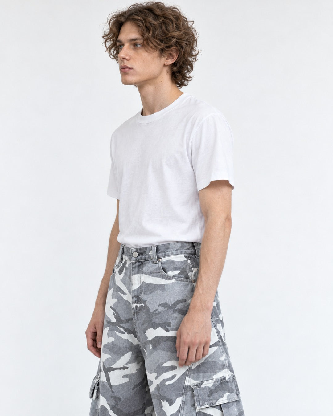 Camouflage Cargo Wide-Leg Pants