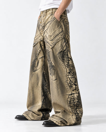 Gold Coated Deconstructed Wide Jeans