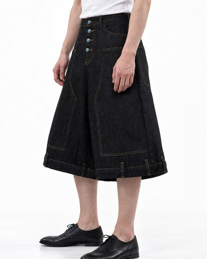 Contrast Stitch Button Fly Denim Shorts