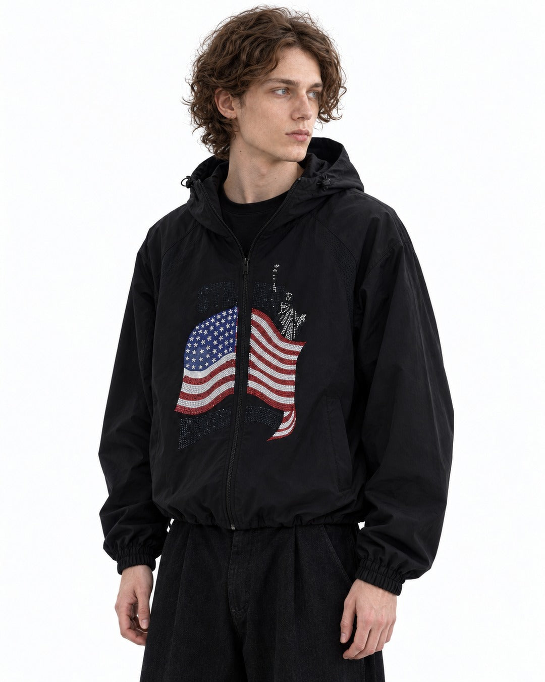Rhinestone Flag Hooded Jacket