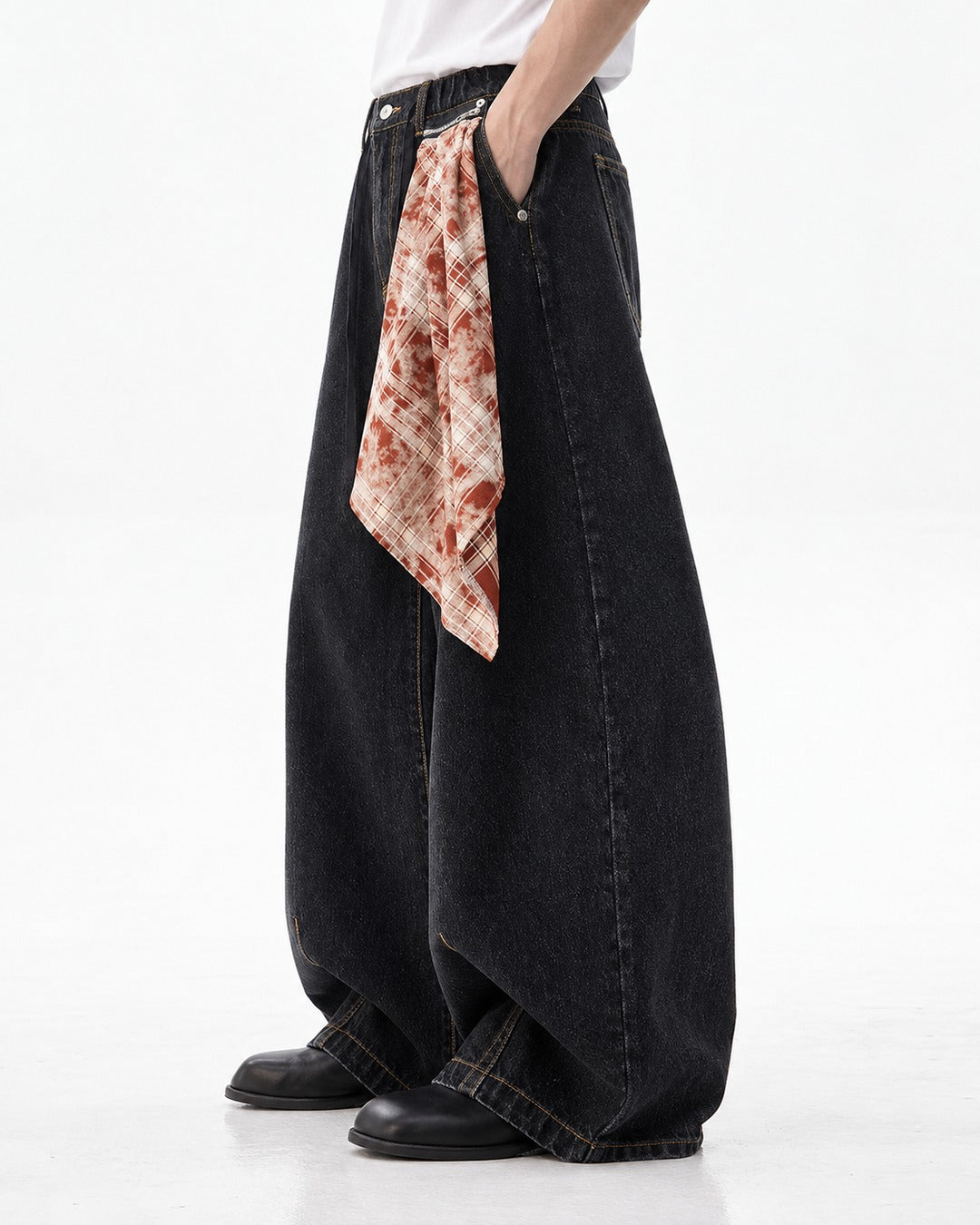 Scarf Detail Wide-Leg Jeans
