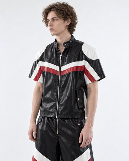 Curved Knife Leather Biker Jacket and Pants Set-Up