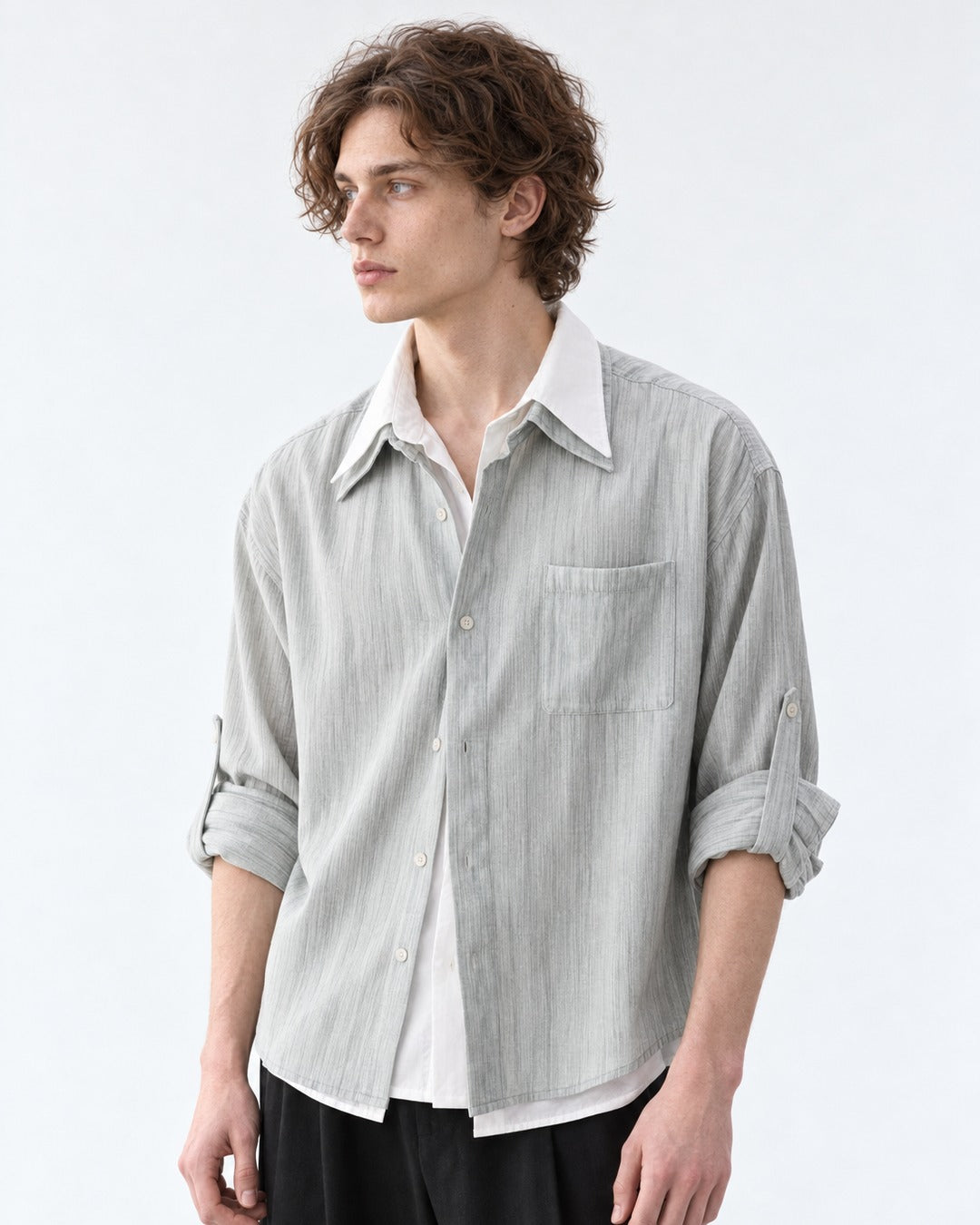 Streaked Dye Layered Collar Shirt