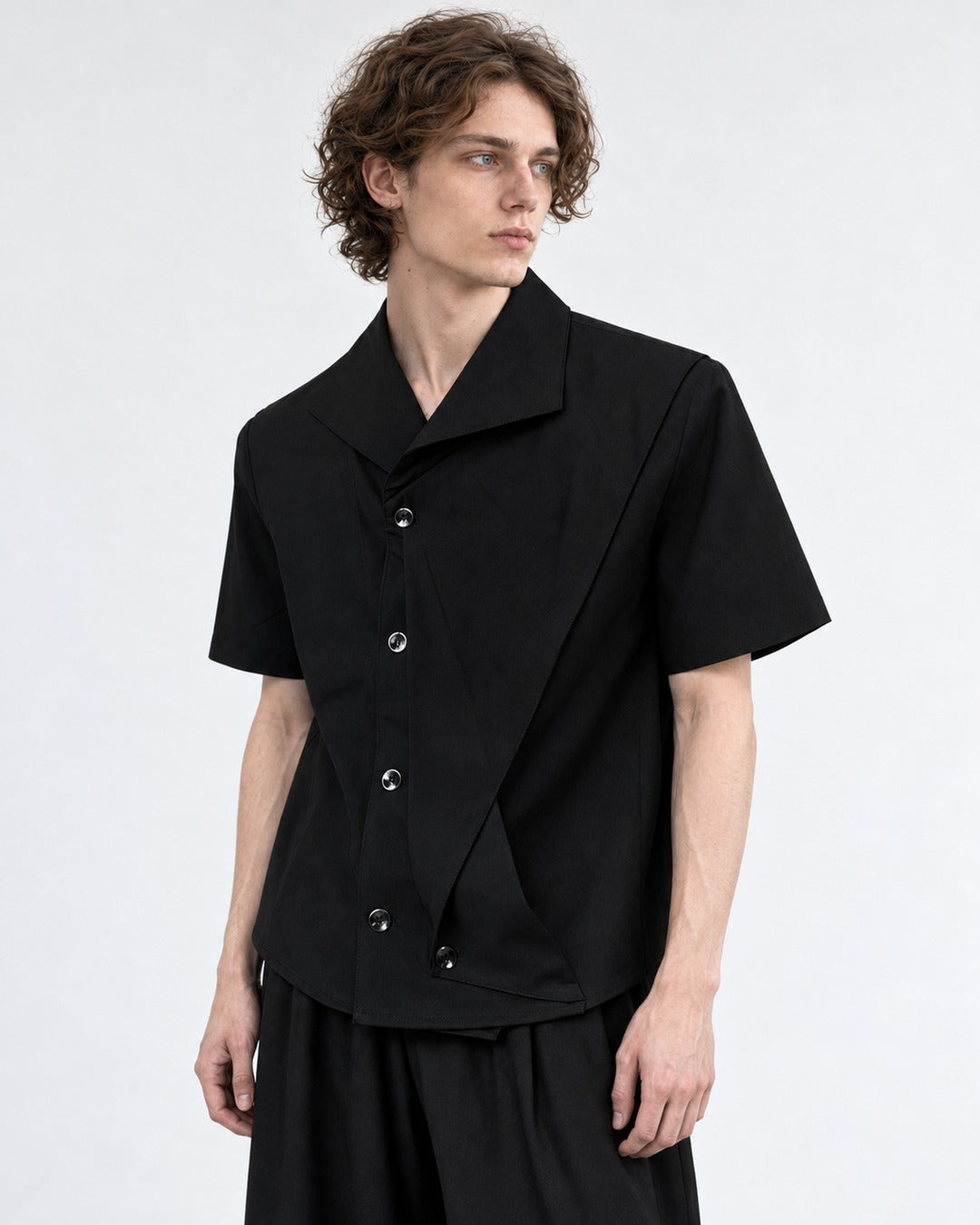 Asymmetric Overlay Short-Sleeve Shirt