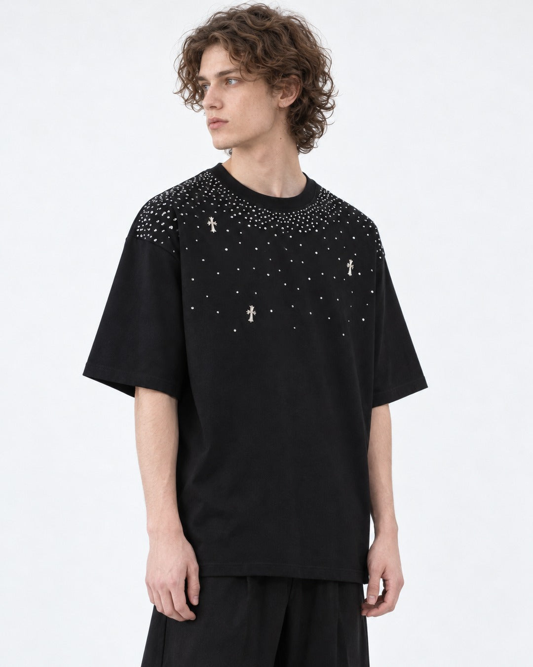 Scattered Rhinestone Cross T-Shirt