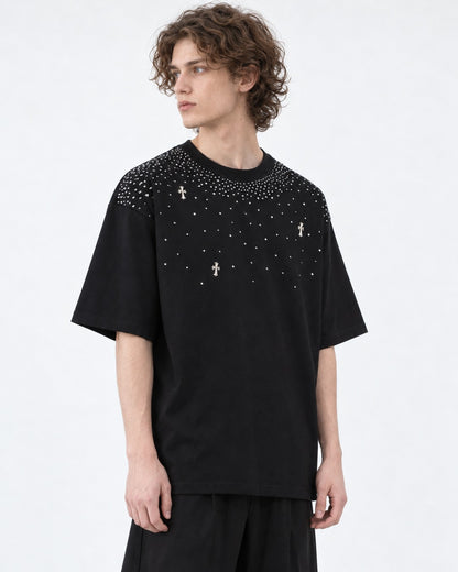 Scattered Rhinestone Cross T-Shirt