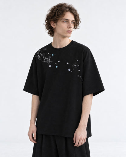 Floral-Embroidered Oversized Tee