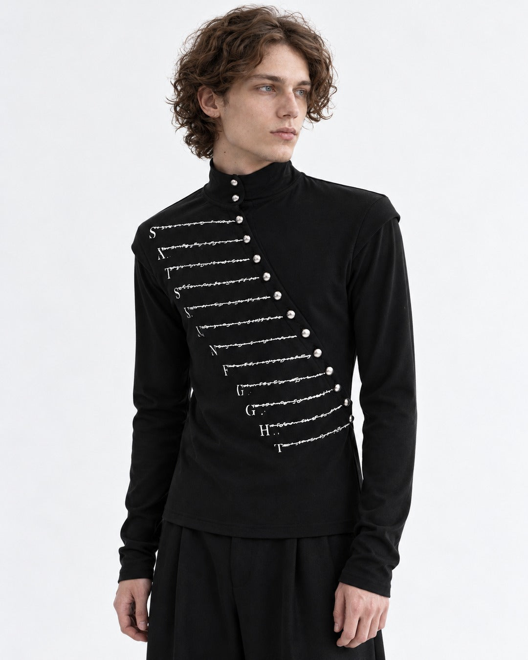 Diagonal Snap Mock Neck Top