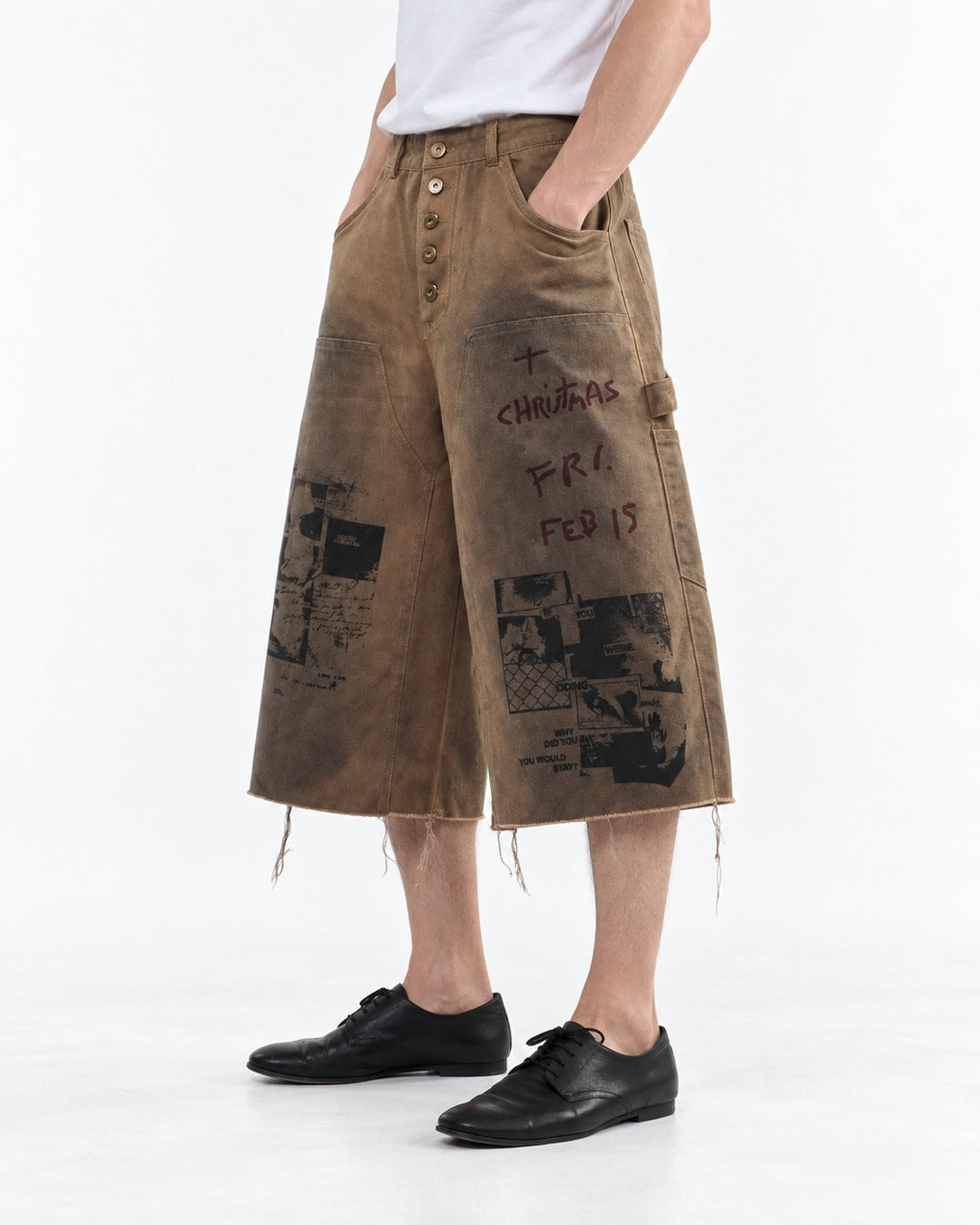 Distressed Graffiti Denim Shorts