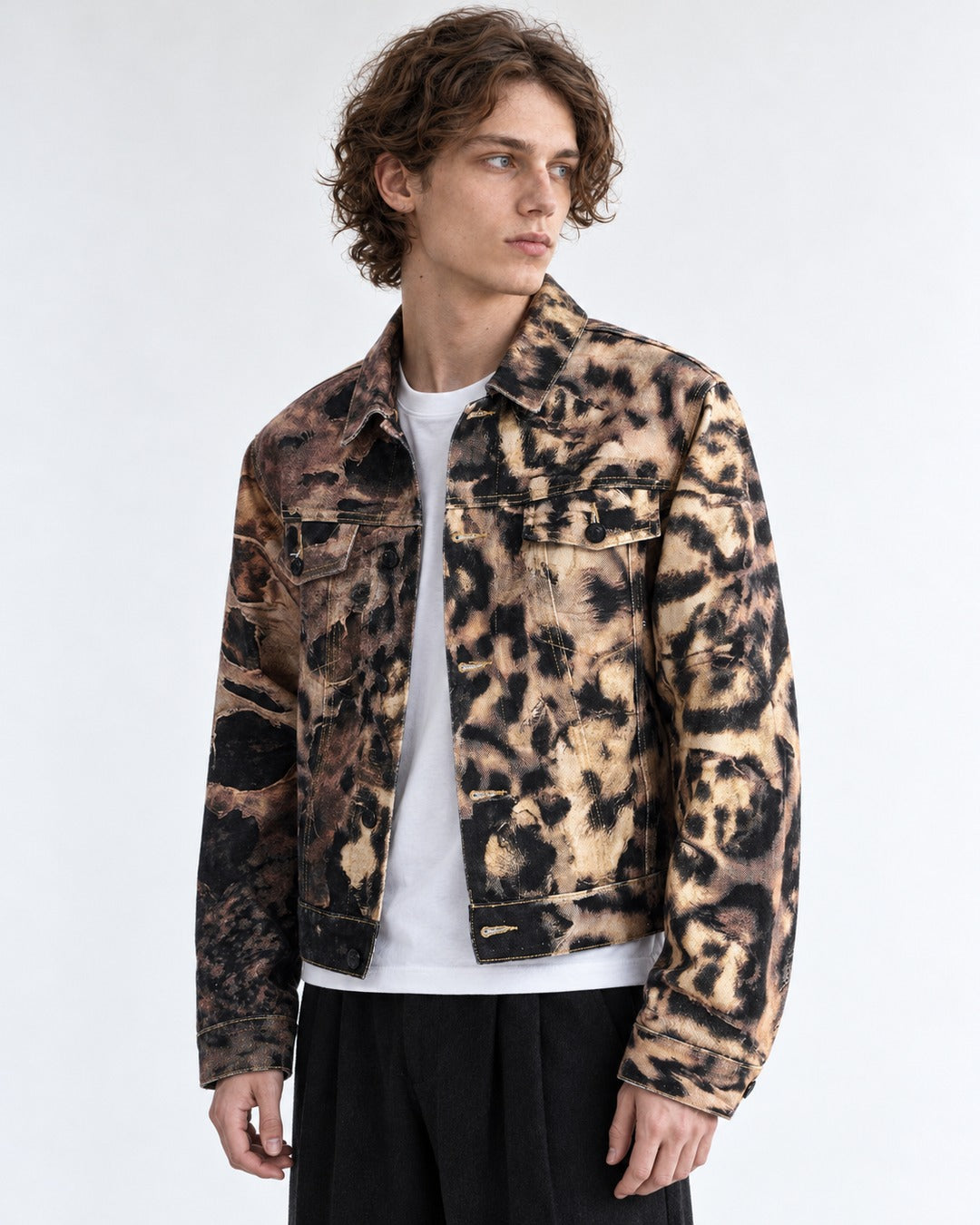 Distressed Leopard Print Denim Jacket