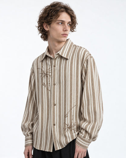 Embroidered Striped Button-Up Shirt