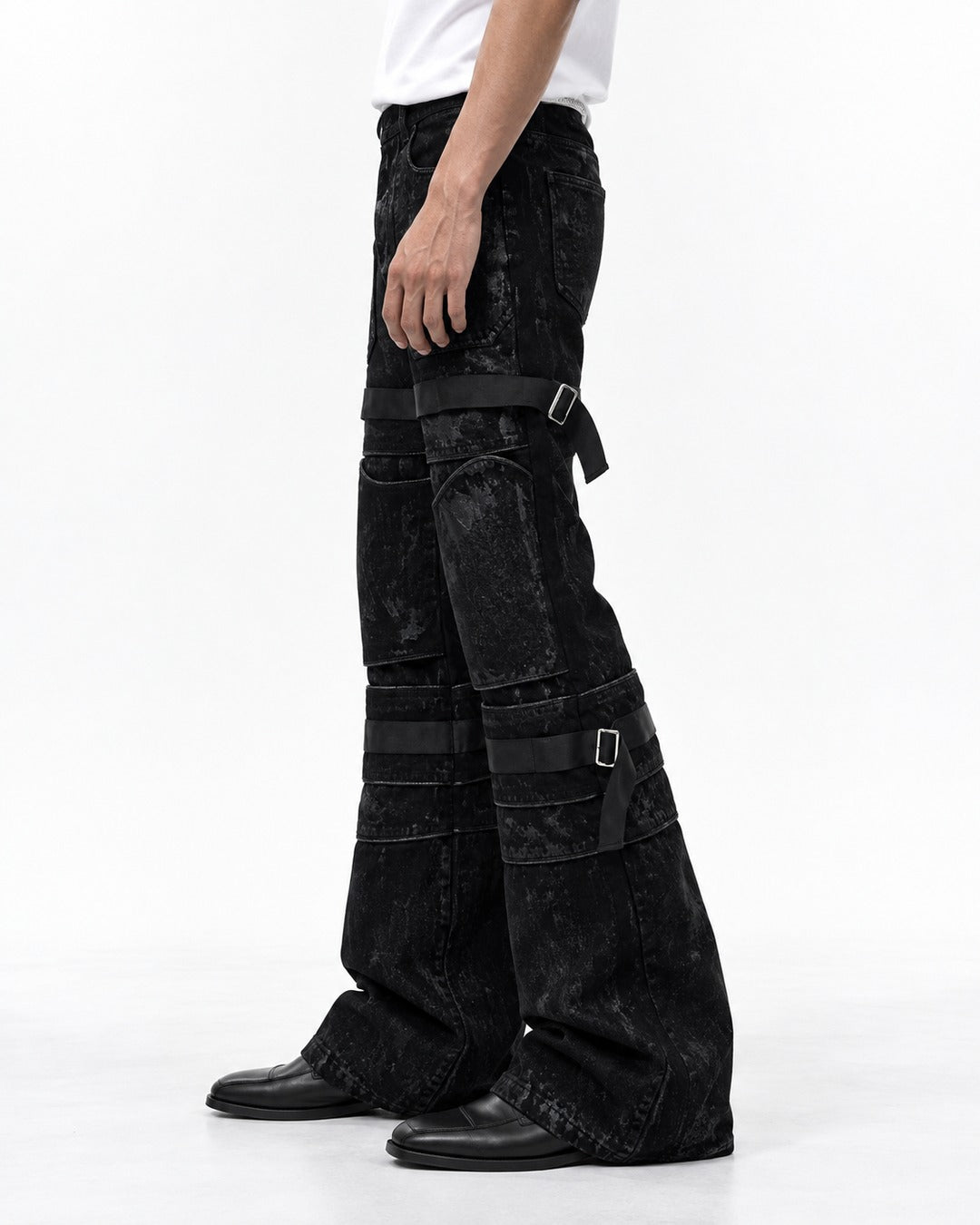 Strap Detail Flared Jeans