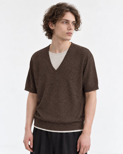 Layered V-Neck Short Sleeve Knit Top