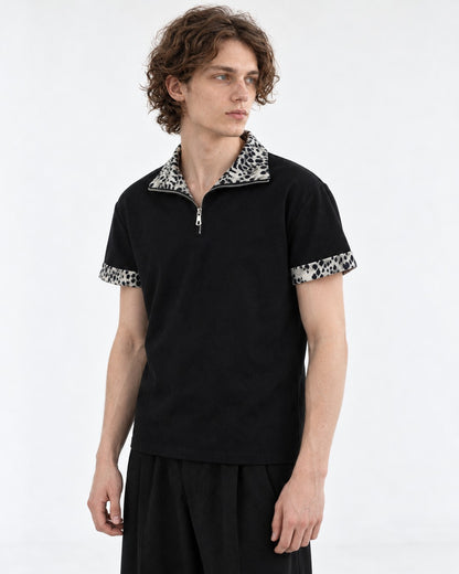 Spotted-Trim Half-Zip Polo