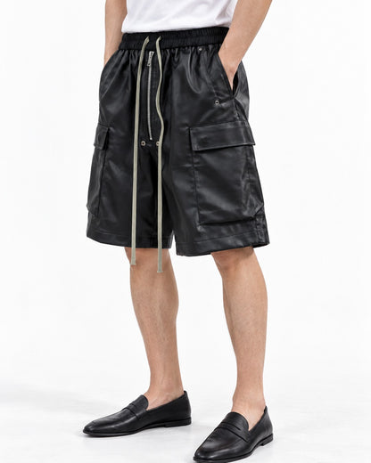 Coated Faux Leather Cargo Shorts