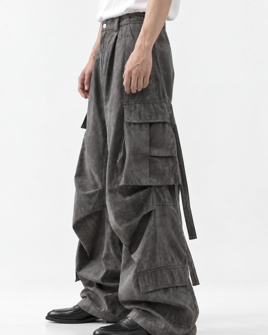 Layered Flap-Pocket Wide-Leg Cargo Pants