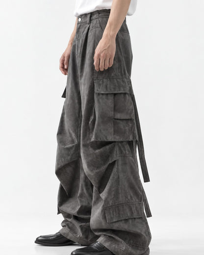 Layered Flap-Pocket Wide-Leg Cargo Pants