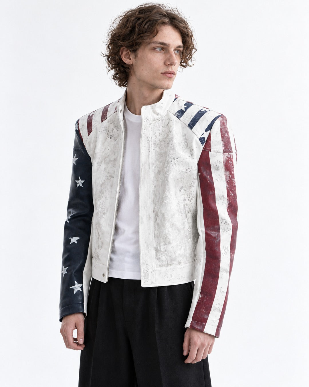 American Flag Print Biker Jacket
