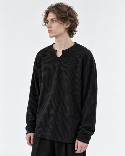 Notched Collar Waffle Knit Tee