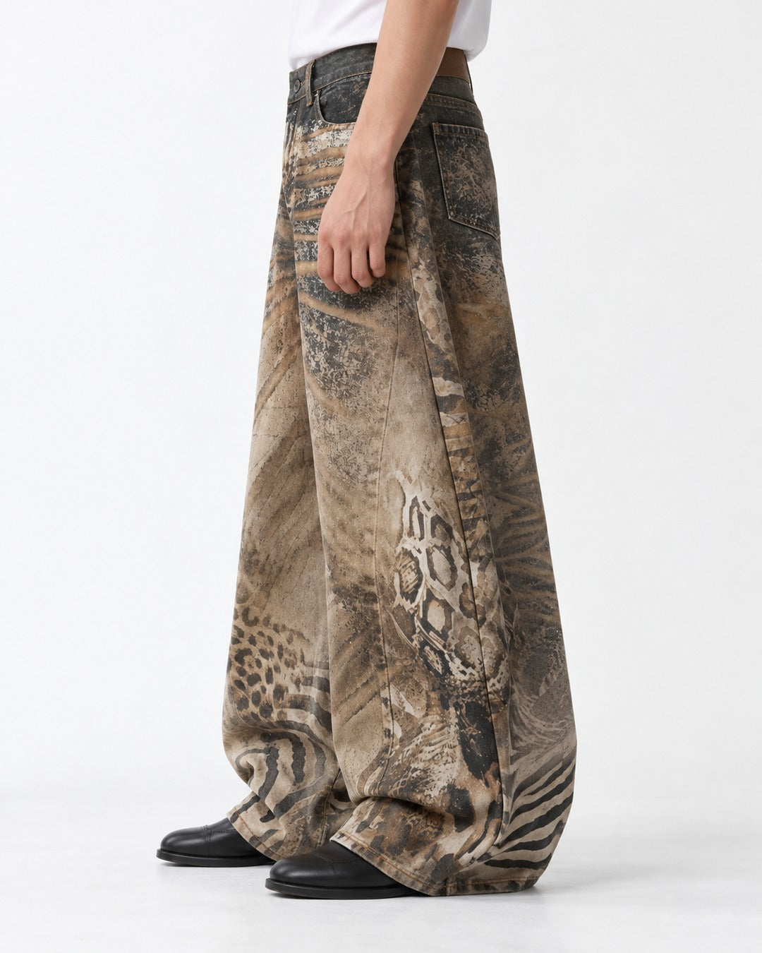 Animal Print Wide Denim Pants