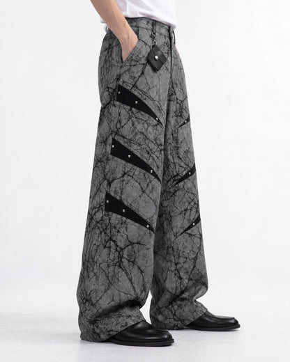 Cracked Rivet Patchwork Jeans