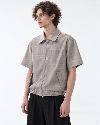 Plaid Zip Short-Sleeve Shirt Jacket