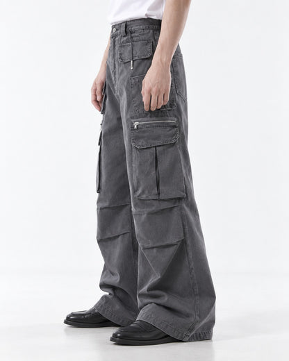 Multi Pocket Pleated Flare Cargo Pants