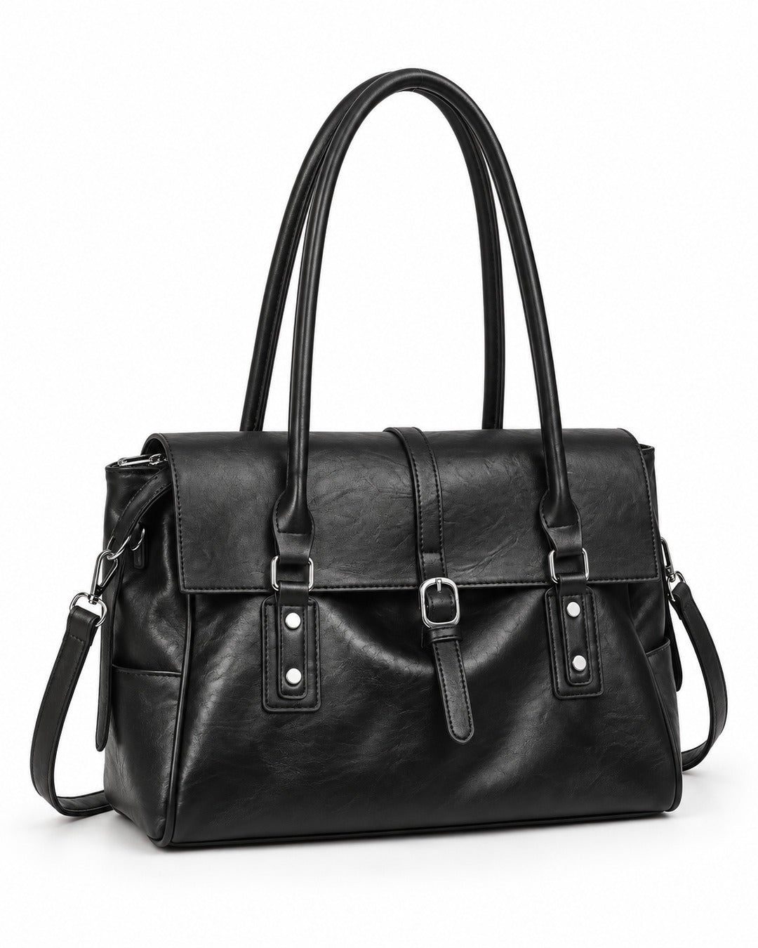 Black Double Buckle Flap Shoulder Bag