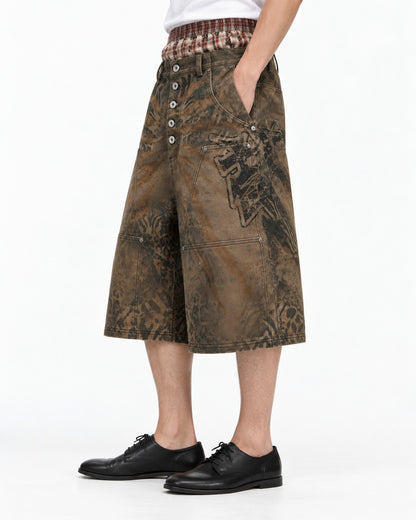 Faded Leopard Print Wide Shorts