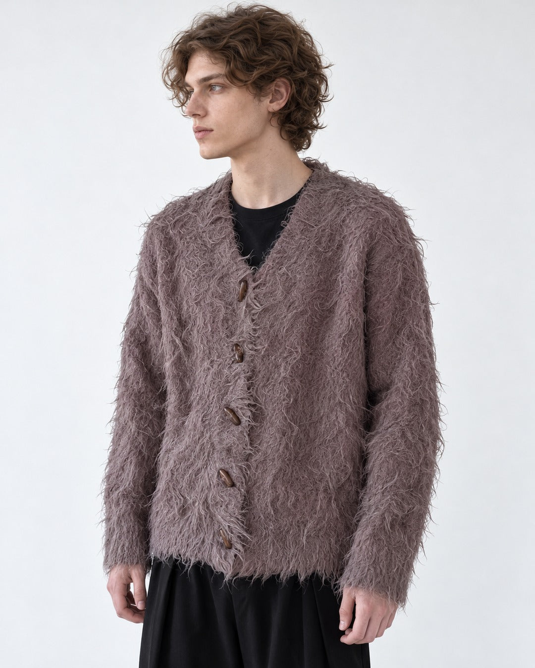 Frayed Hem Shaggy V-Neck Cardigan