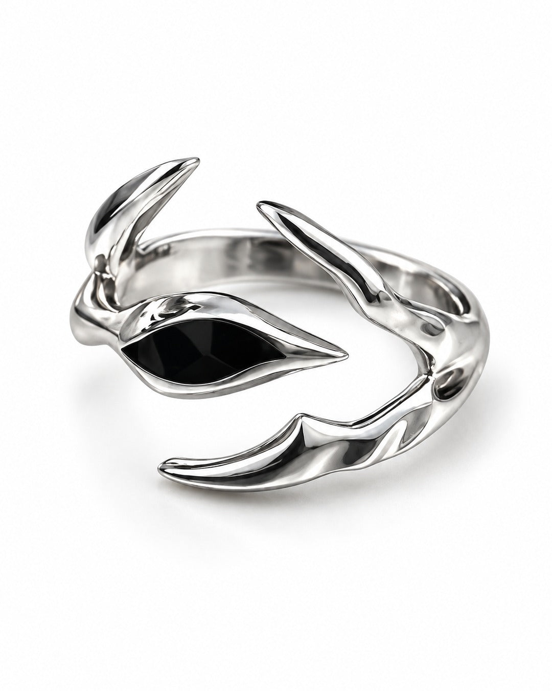 Clawed Black Stone Open Ring