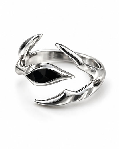Clawed Black Stone Open Ring