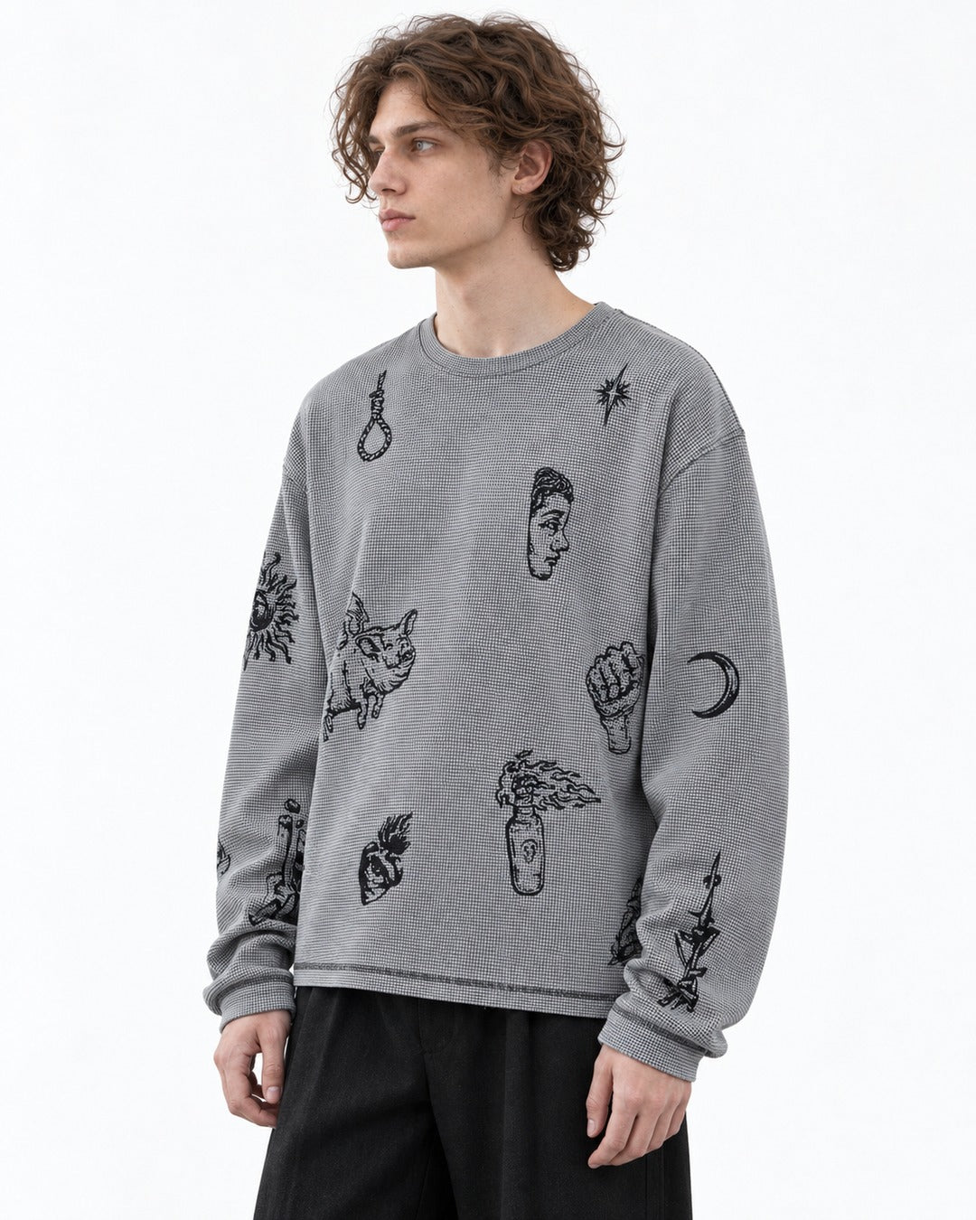 Tattoo Flash Print Waffle Long-Sleeve T-Shirt