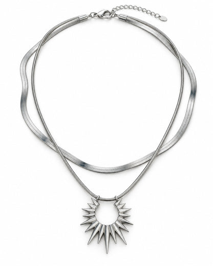 Sunburst Spike Pendant Layered Necklace