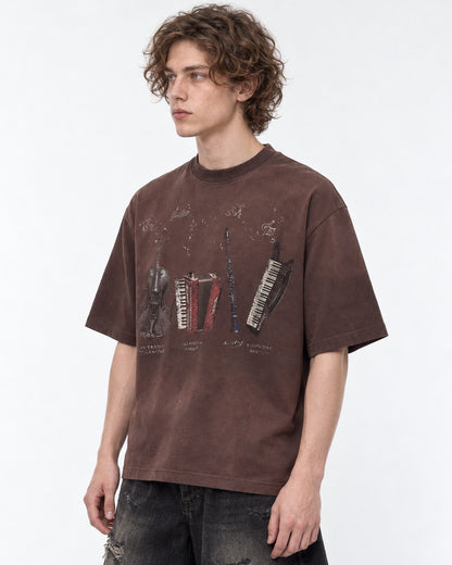 Instrument Print Spray-Dyed T-Shirt