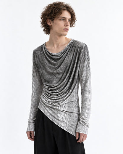 Snake Print Draped Cowl Neck Top