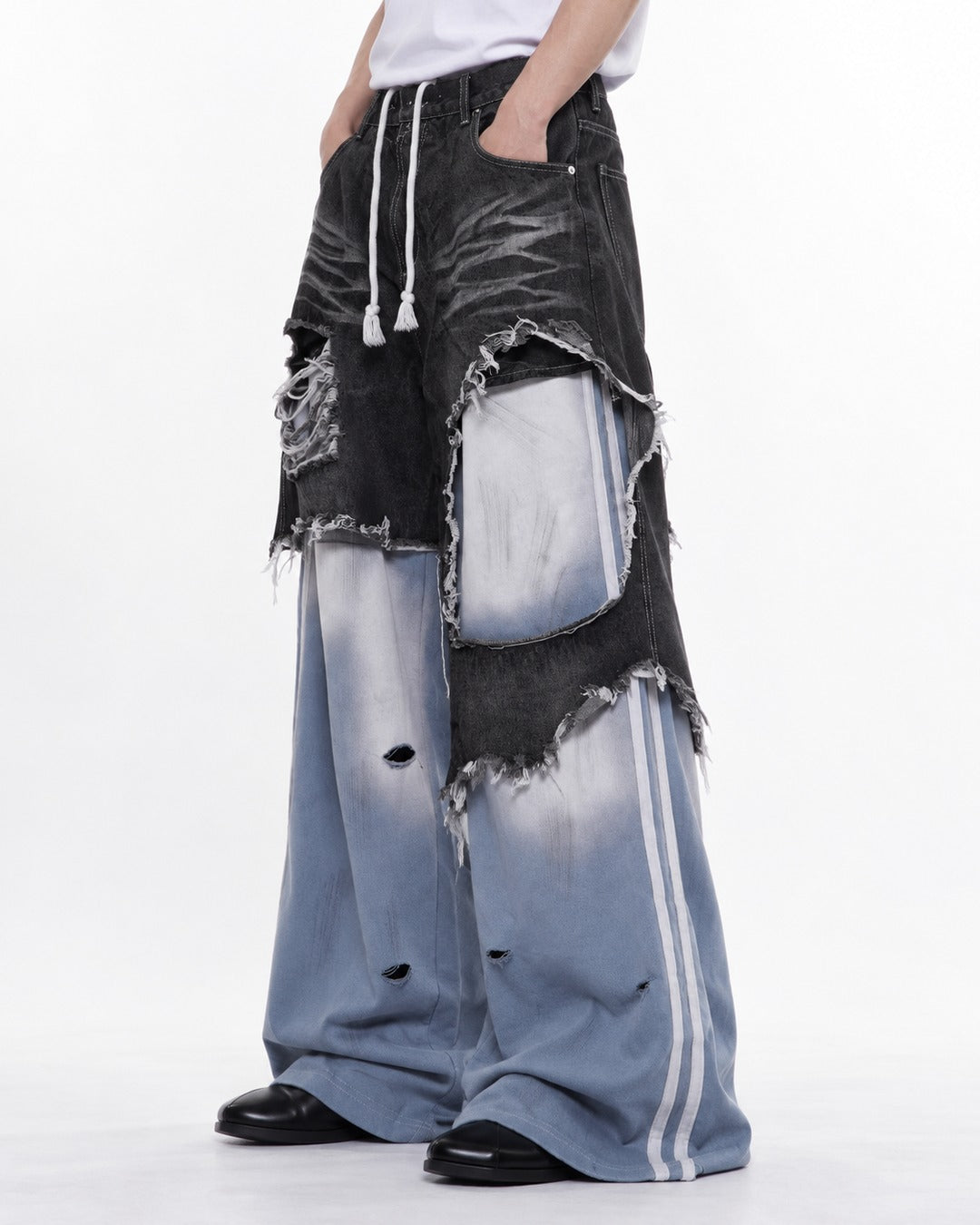 Faux Two-Piece Patchwork Pants