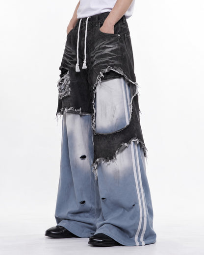 Faux Two-Piece Patchwork Pants