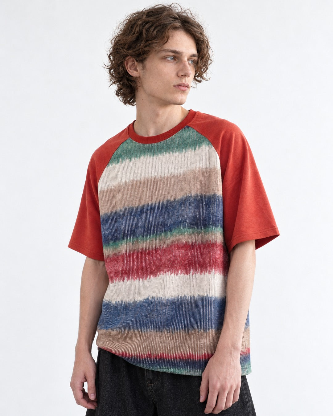 Retro Gradient Stripe Raglan Top