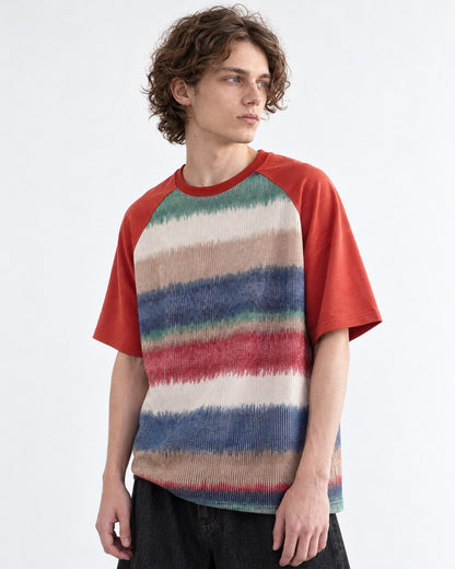Retro Gradient Stripe Raglan Top