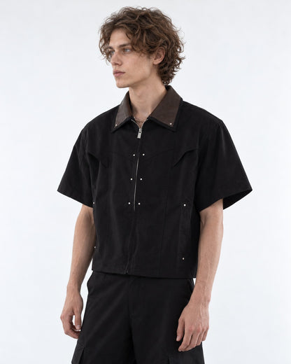 Brown Collar Studded Zip Shirt and Cargo Pants Set