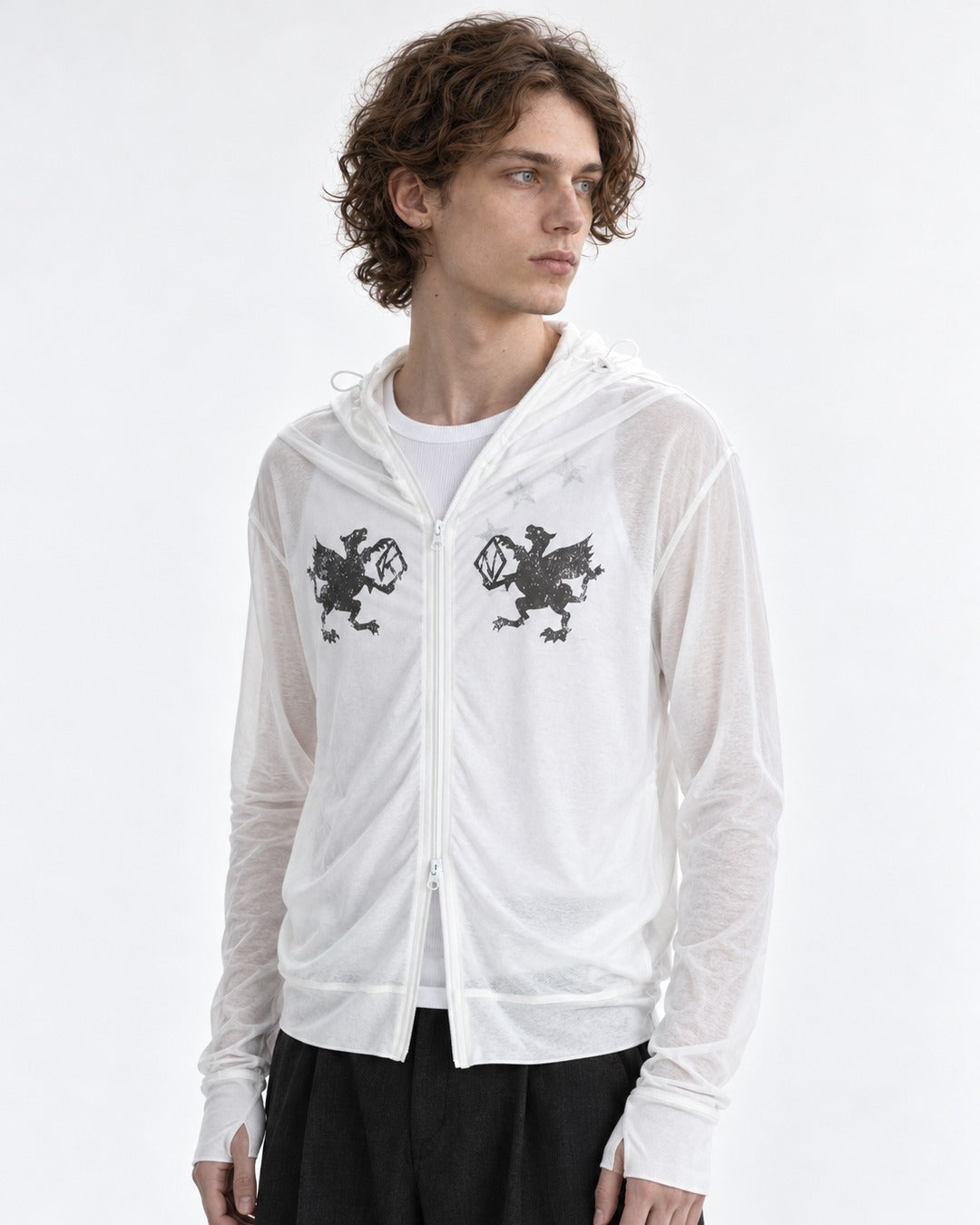 Gargoyle Print Zip Hooded Jacket