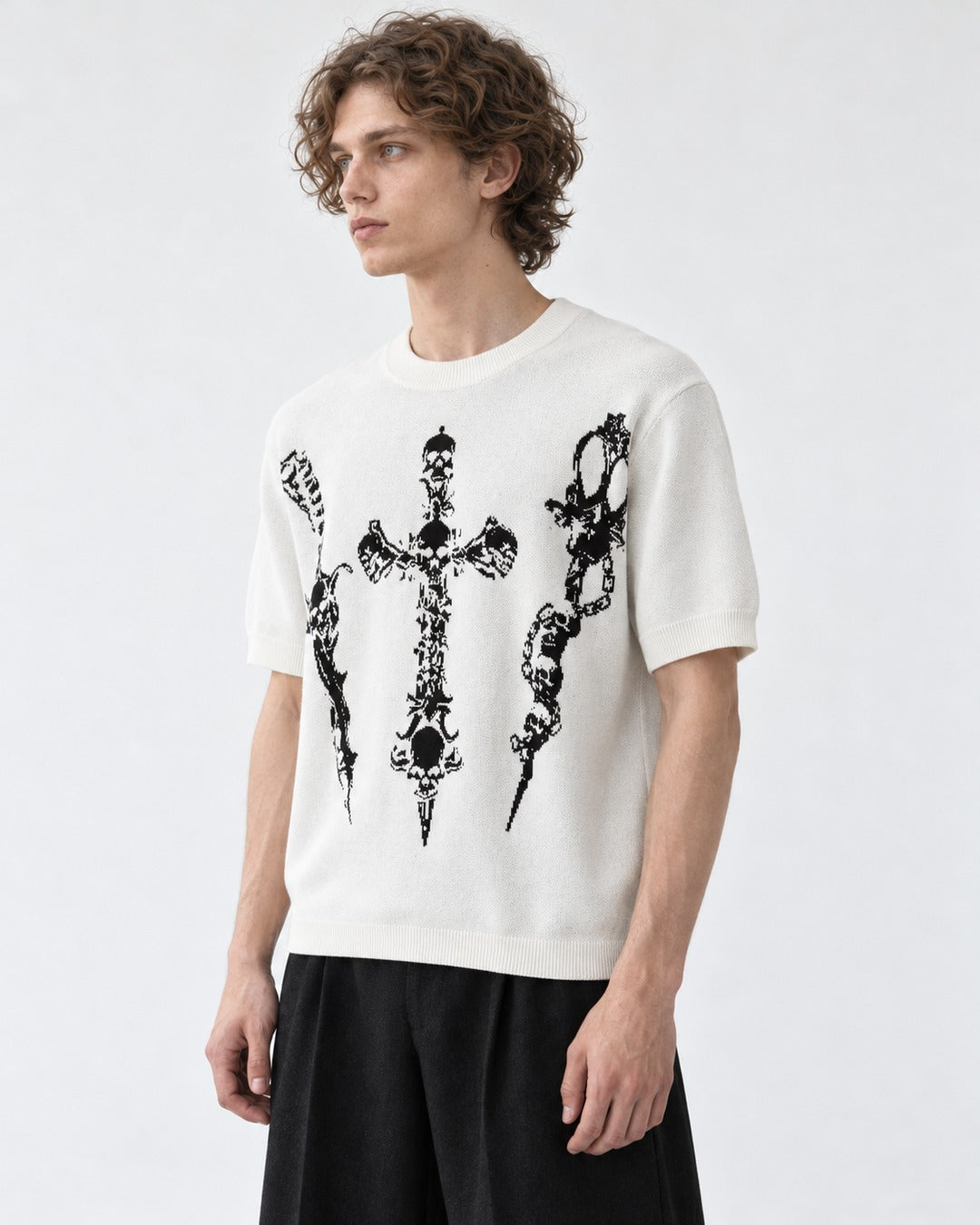 Skull Cross Jacquard Knit Top