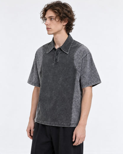 Panel Seam Washed Polo Shirt