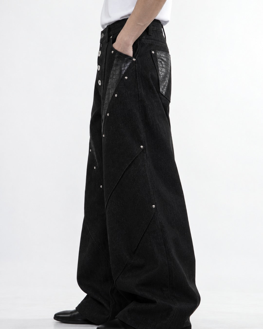 Snake Texture Panel Studded Jeans
