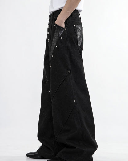 Snake Texture Panel Studded Jeans