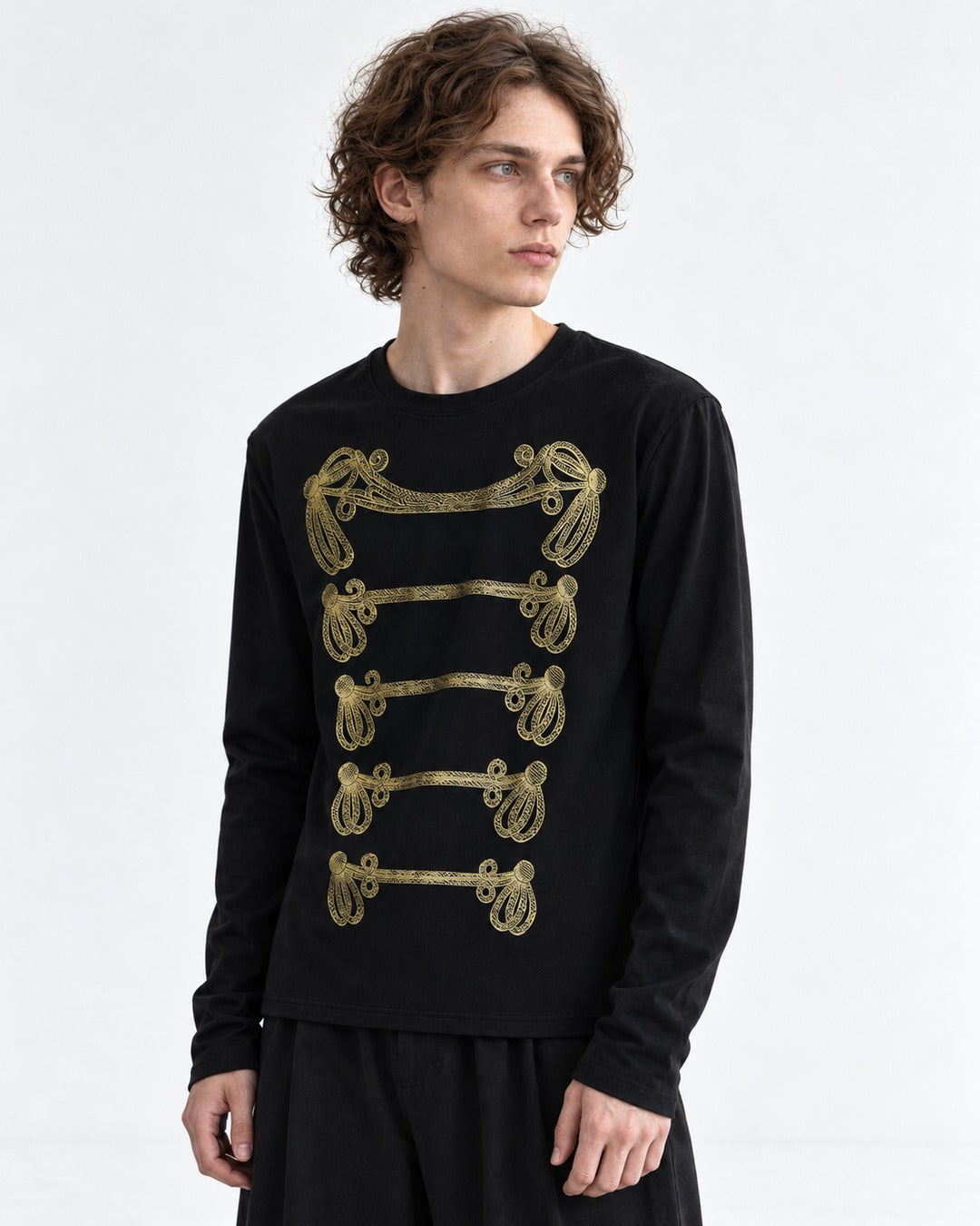 Gold Foil Braid Print Long Sleeve Tee