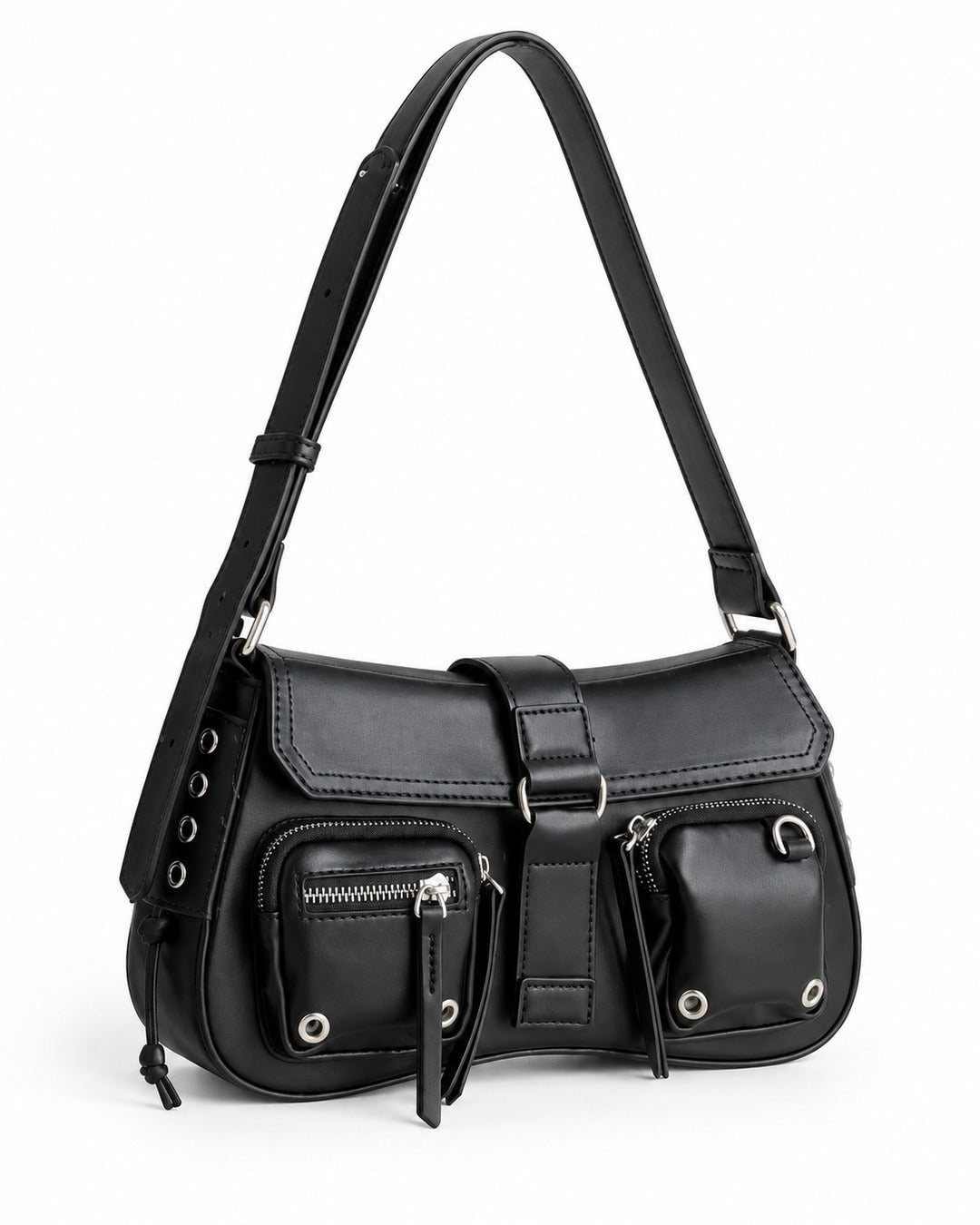 Eyelet-Pocket Biker Shoulder Bag