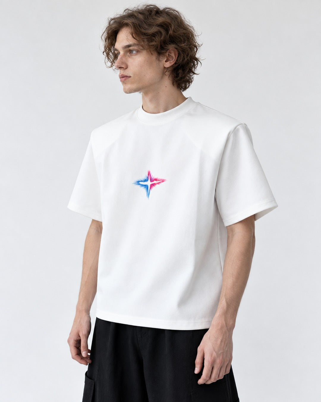 Spray-Painted Star Padded-Shoulder T-Shirt